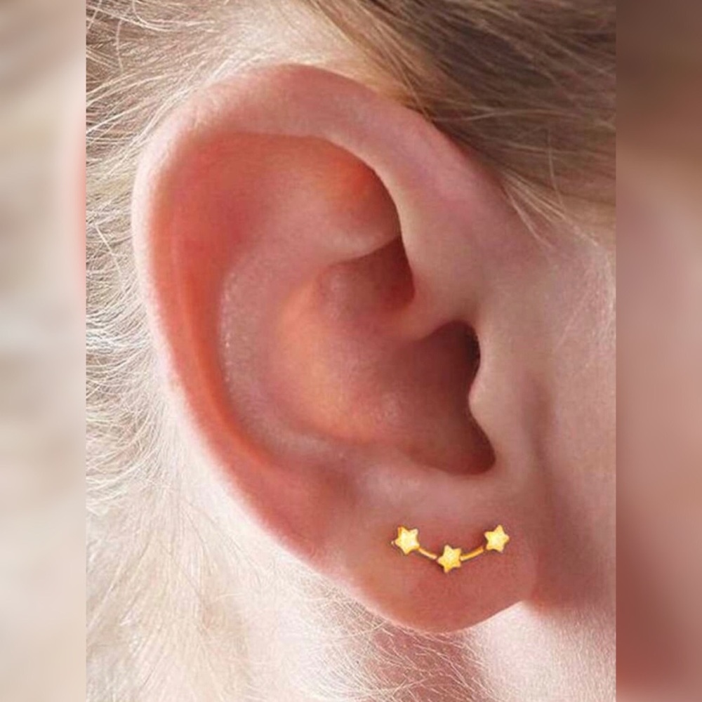 3/$30 CUTE TINY GOLDEN STARS CLIMBER EARRINGS